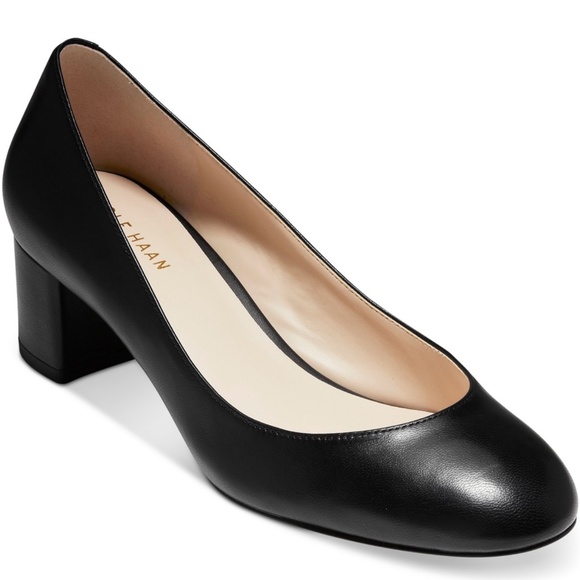 Cole Haan Lesli Black Leather Pump Block Heel Shoe - Picture 1 of 8